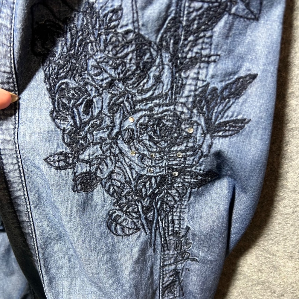 Y2K Blue Willis Womens Embroidered Floral Cargo Pants Blue Chambray US 8 EU38 - Picture 6 of 11